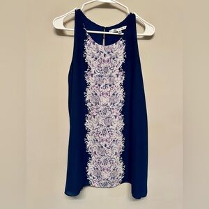 Max Studio Navy and Lavender Floral Tunic Top Medium